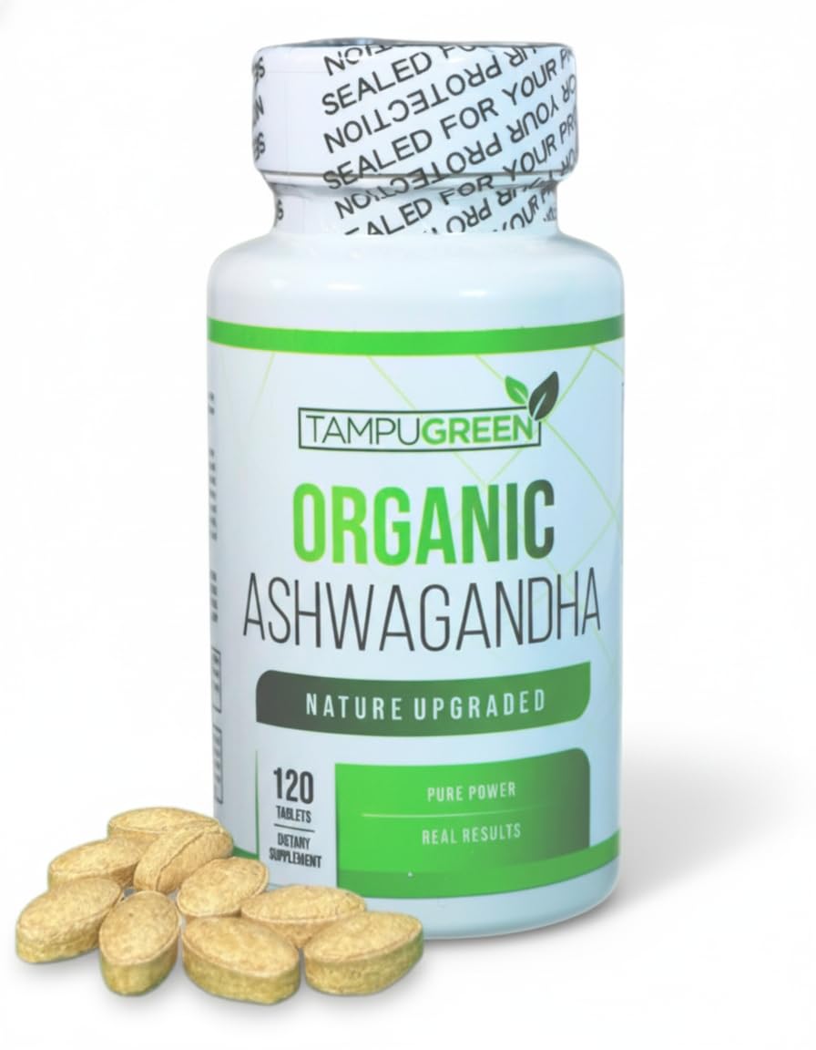 TAMPUGREEN Organic Ashwagandha 675 mg Root Extract with Black Pepper Caplets 120