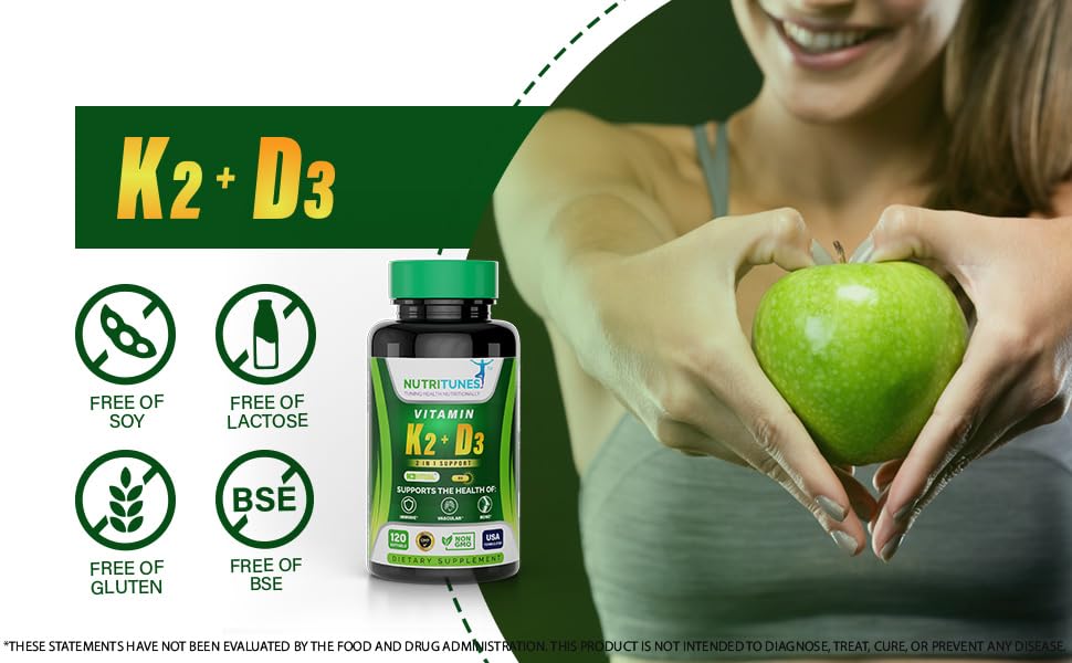 Nutritunes Vitamin D3 K2 5000 IU D3 & 100 mcg K2 MK-7 Softgels 120