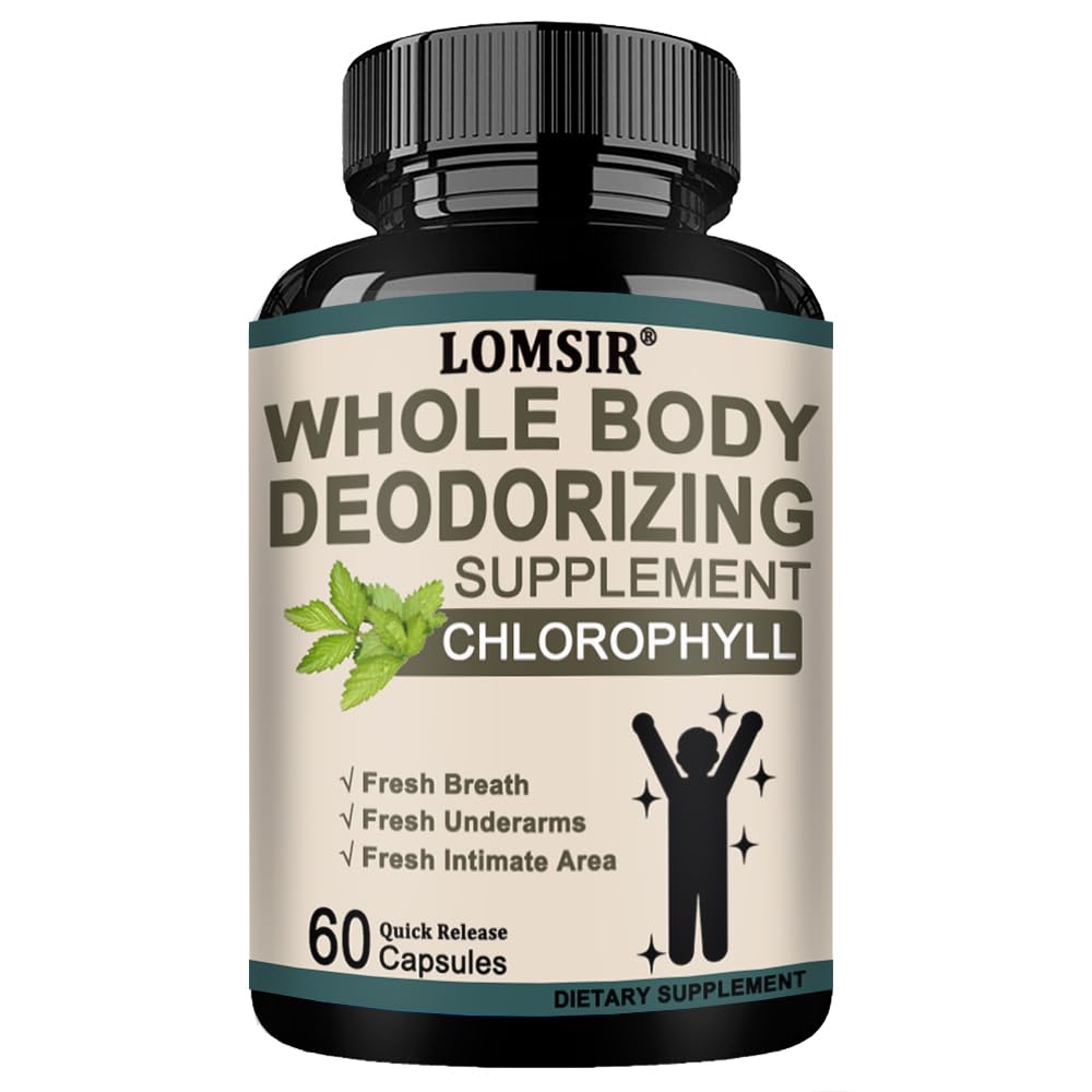 LOMSIR Whole Body Deodorizing Supplement with Chlorophyll Complex Vitamins for Women and Men Capsules, 60 Count