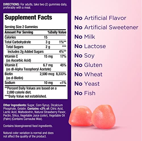 Nature's Bounty Optimal Solutions, Hair, Skin & Nails Gummies with Biotin 2500 mcg per serving, 180 Count