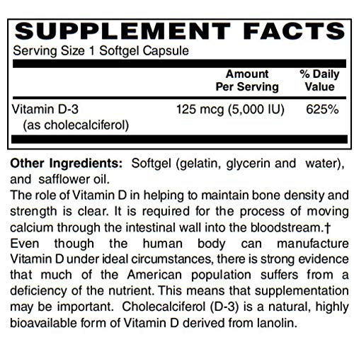 BariatricPal Vitamin D-3 125mcg (5000 IU) Easy Swallow Vegetarian Softgels 250 Count