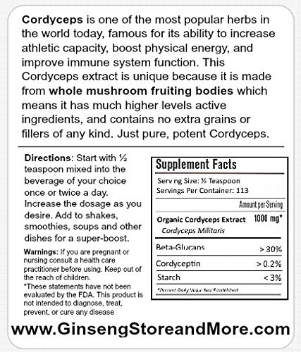 GinsengStoreAndMore Organic Cordyceps Militaris Mushroom Powder, 4 oz