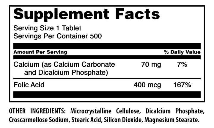 Amazing Nutrition Folic Acid (Vitamin B9) 400 mcg Tablets 500 Count