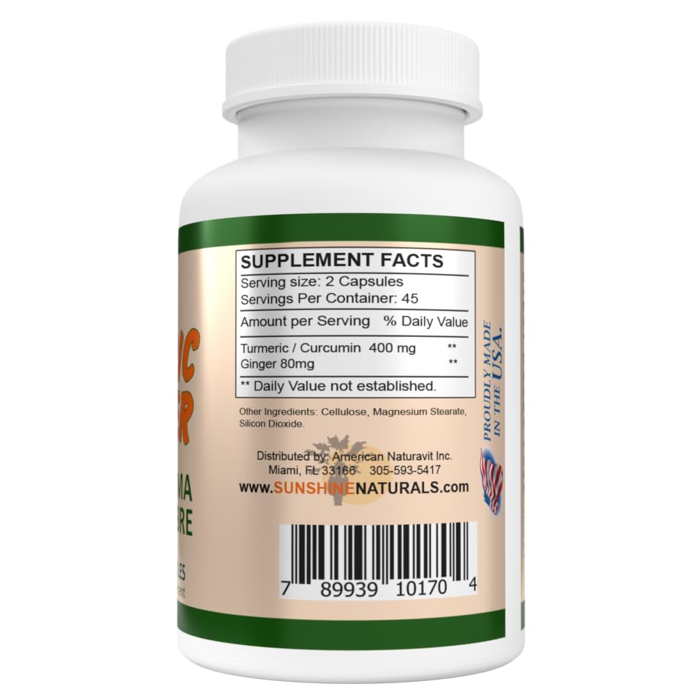 Sunshine Naturals Turmeric Plus Ginger Dietary Supplement Capsule, 90 Count