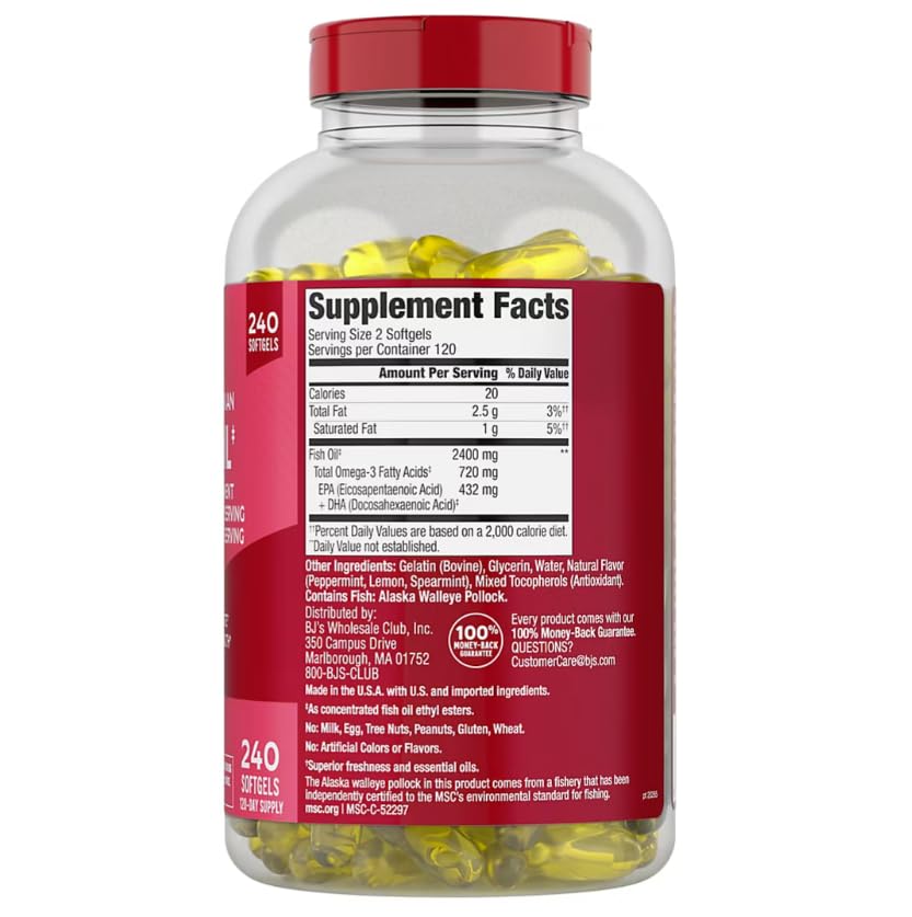 Berkley Jensen USA Wild Alaskan Omega-3 Fish Oil Softgels, 240 Softgels
