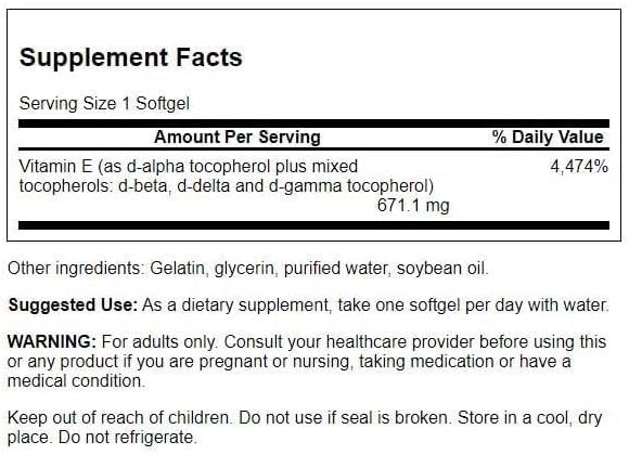 Swanson Vitamin E Mixed Tocopherols 1000 Iu (671.1 Milligrams) Softgels 250