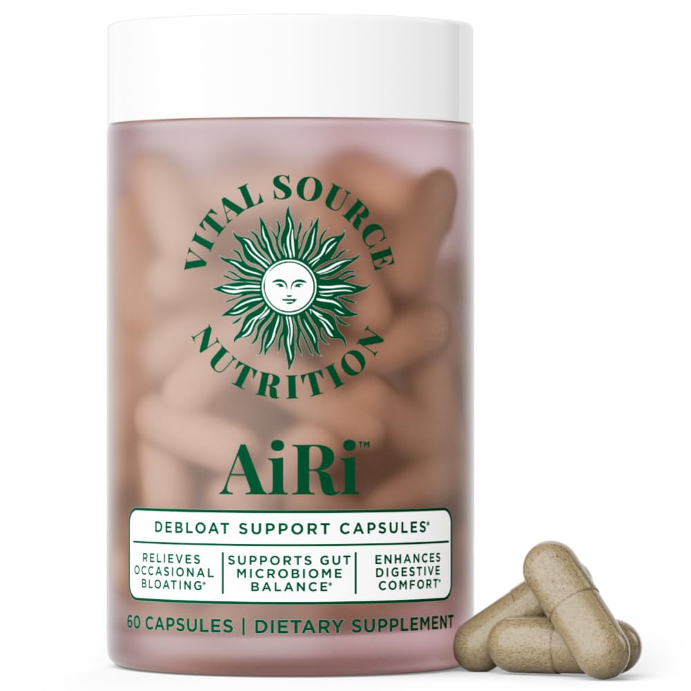 Vital Source Nutrition AiRi Debloat Support Capsules - Natural Digestive Blend with Enzymes & Herbal Extracts - Supports Gut Balance & Digestive Comfort - Supplements for Women - 60 Capsules