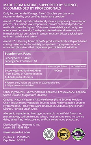 Extreme V Azendus SAM-e Mood Support 400mg Tablets, 60 Count