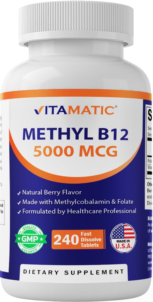 Vitamatic Methyl B12 5000 mcg with Folic Acid Fast Dissolve Tablets, 240 Tablets