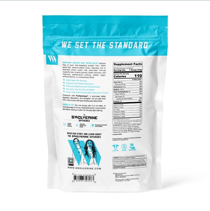 Swolverine Whey Protein Isolate Powder – 25 Servings