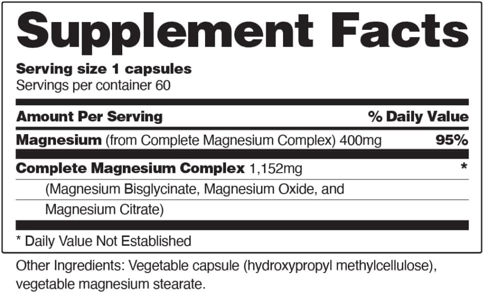 Snap Supplements Triple Magnesium Complex for Women & Men for Sleep & Muscle Support – 400mg, 3-in-1 Magnesium (Bisglycinate, Citrate & Oxide) Chelated for High-Absorption, 60 Capsules