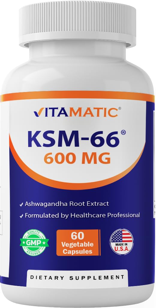 Vitamatic KSM-66 Ashwagandha Root Extract + Bioperine - 600mg, 60 Veggie Caps