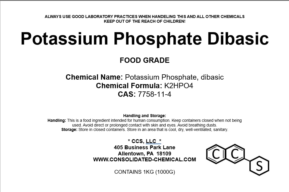 CCS Consolidated Chemical & Solvents Potassium Phosphate, Dibasic Powder, 1000 Gram Pack