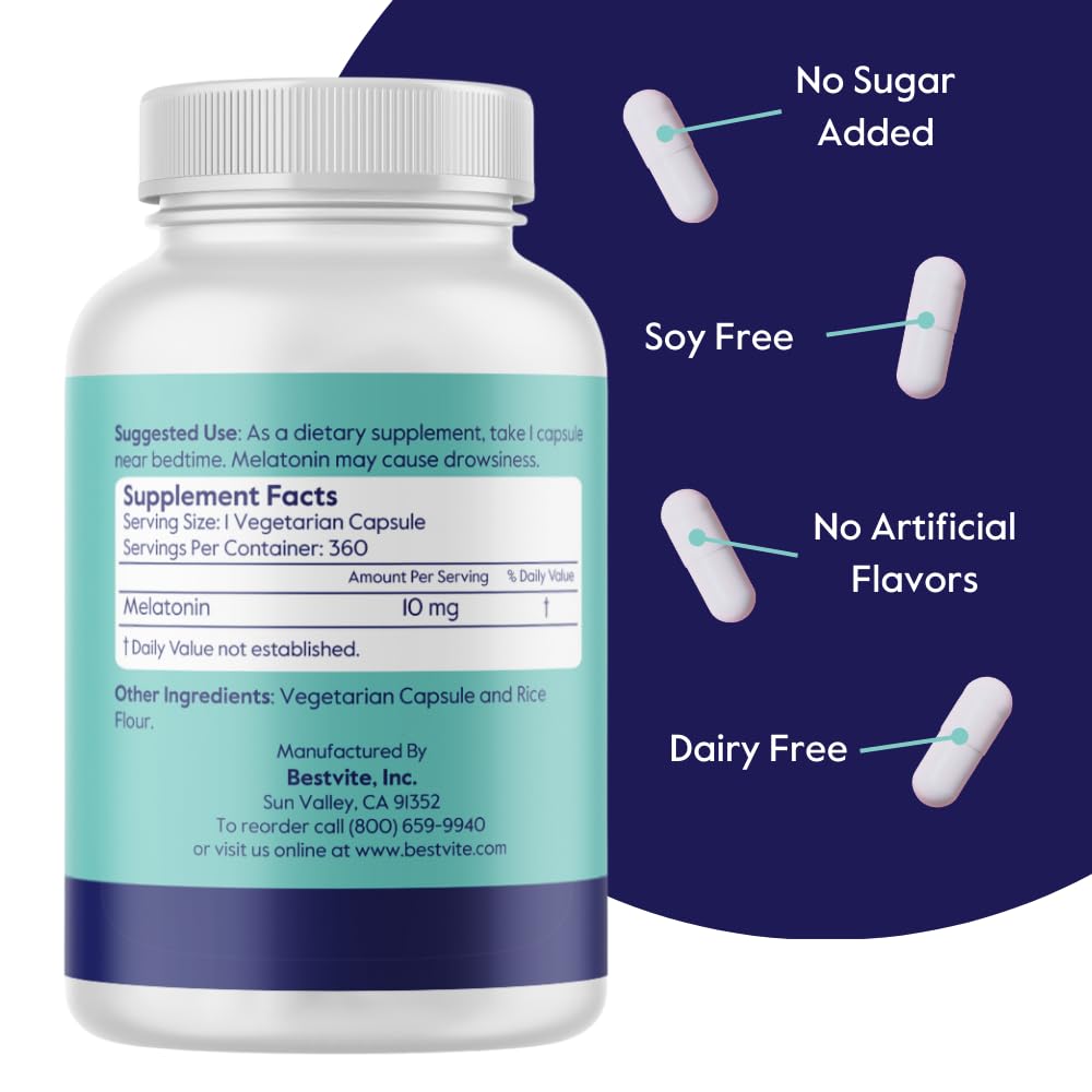BESTVITE Melatonin 10 mg Veg Caps, 360 Count