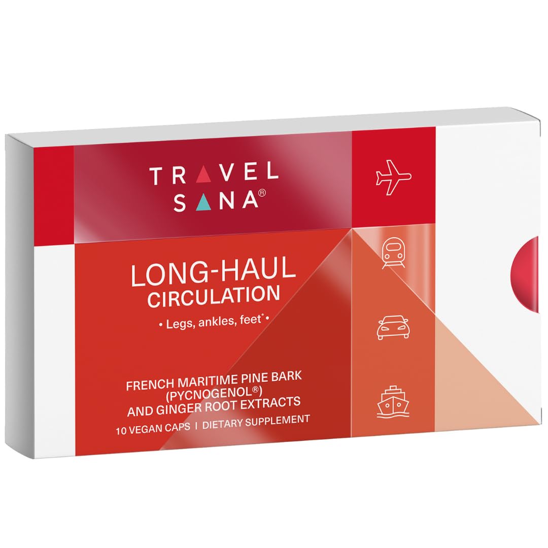 TRAVELSANA Pycnogenol 100mg & Ginger Extract Capsules, 10