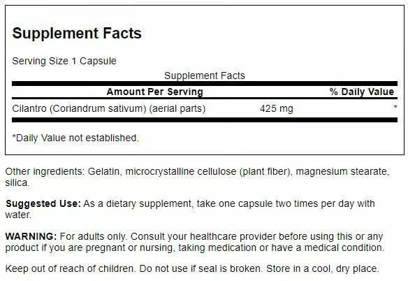 Swanson Full Spectrum Cilantro (Coriander) Herbal Digestive and Antioxidant Supplement - 425 mg, 60 Capsules