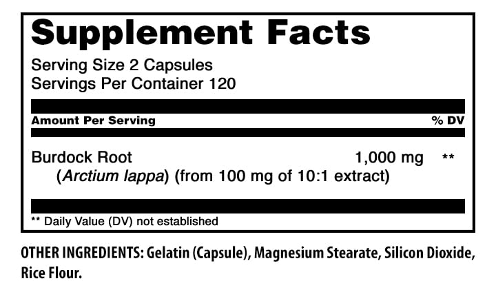 Amazing Nutrition Burdock Root 1000 mg Capsules 240 Count