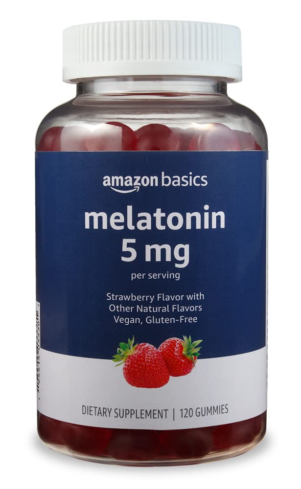 Amazon Basics Melatonin Sleep Support Gummies, Strawberry Flavor, 5mg, 120 Count