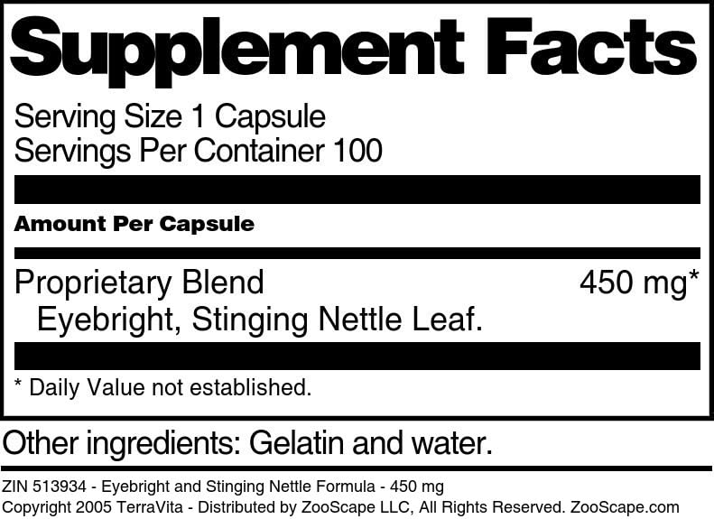 Terravita Eyebright and Stinging Nettle Formula 450 mg Capsule 100 Capsules