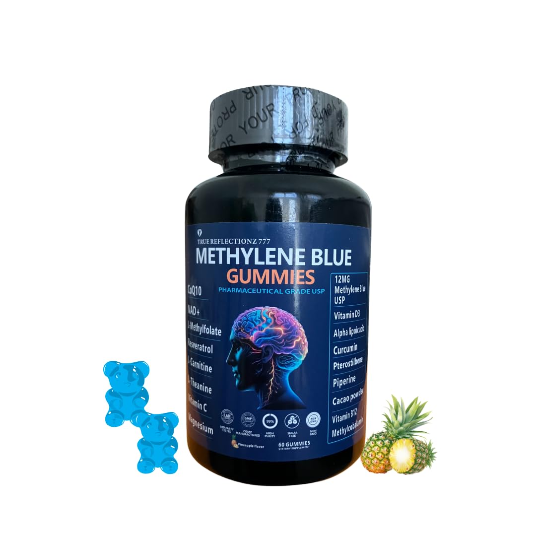 True reflectionz Methylene Blue Gummies 12mg Cognitive Support with Added Vitamin C, NAD, L-Methylfolate, Methylcobalamin B12, Methylated Vitamins, 60 Count