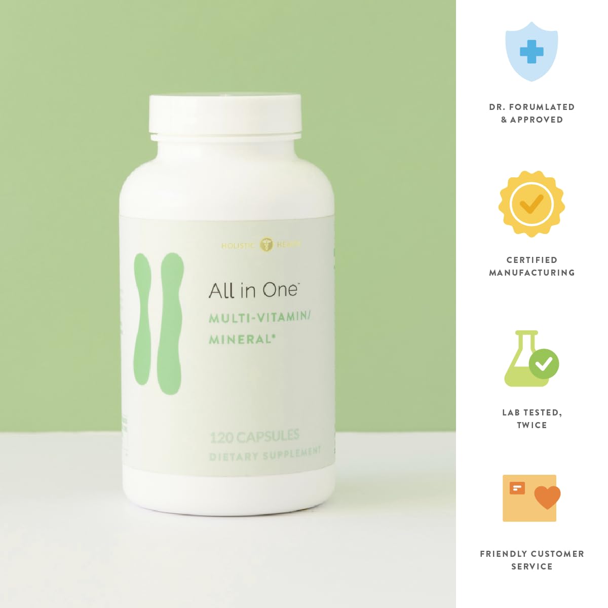 Holistic Health All in ONE Multi Vitamin and Mineral for Antioxidant Boost, Multi Minerals Supplement for Supporting Methylation and Immunity Boost, 120 Capsules