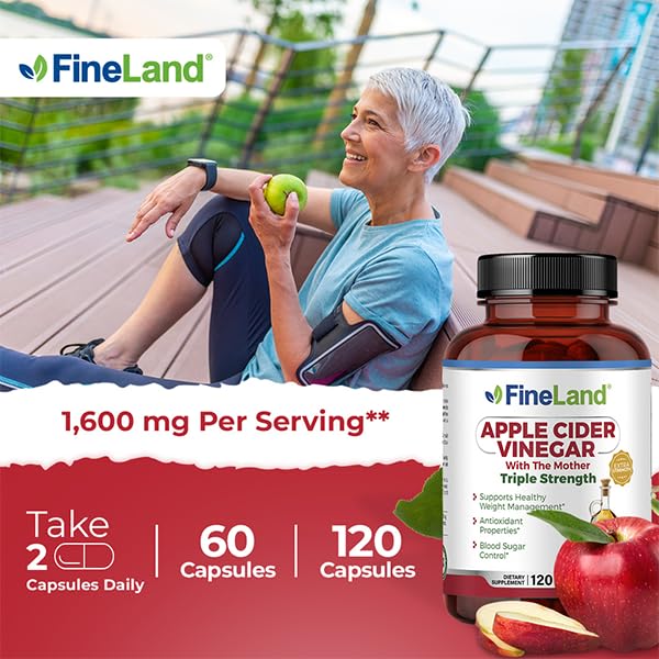 FineLand Apple Cider Vinegar Capsules with The Mother & Probiotics, 120 Veggie Capsules