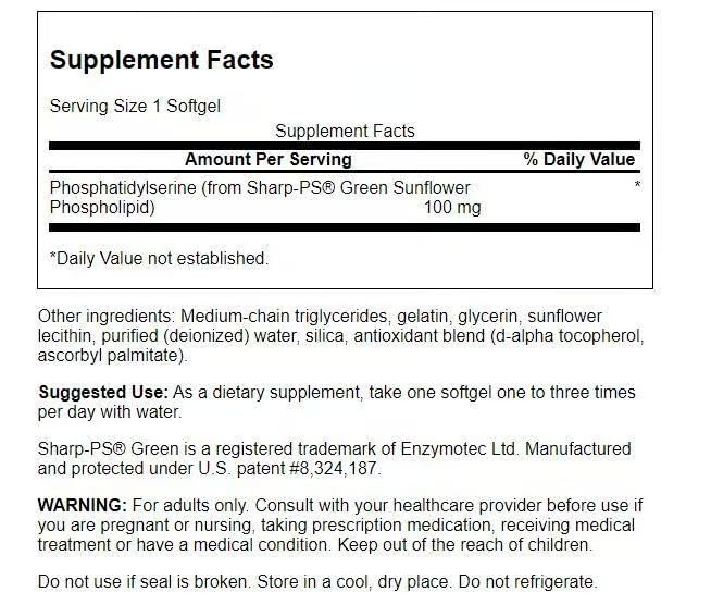 Swanson Sunflower Phosphatidylserine Soy-Free 100 Milligrams Softgels 180 Count