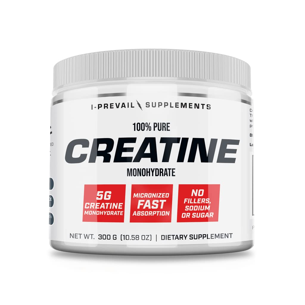I-Prevail Supplements 100% Pure Creatine Monohydrate Powder Micronized No Fillers No Sodium No Sugar, 10.58 Ounce