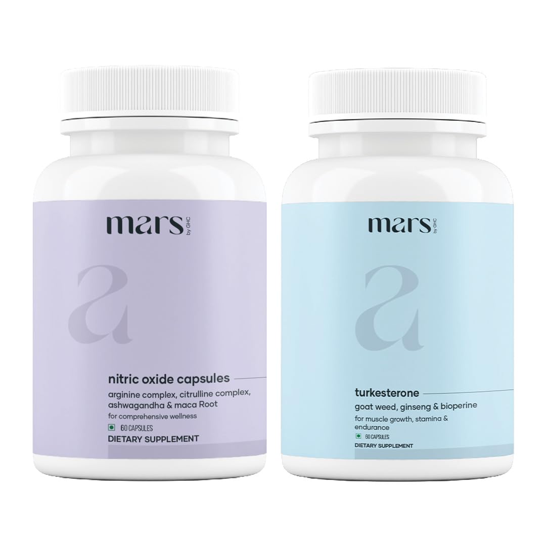 Mars by GHC Power Up Combo, Nitric Oxide Capsules and Turkesteron, Stamina and Strength Support, 120 Capsules