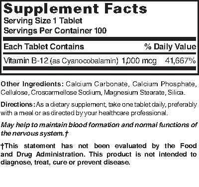 Nature's Blend Vitamin B-12 1000 MCG Tablet, 100 Tablets