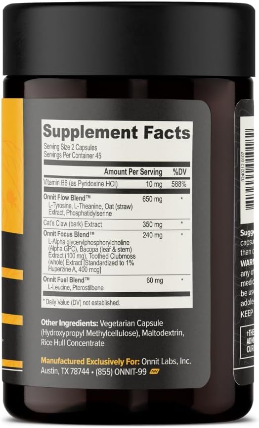 ONNIT Alpha Brain Nootropic Capsules (90 Count) + Creatine Monohydrate Powder (30 Servings) Pack of 2