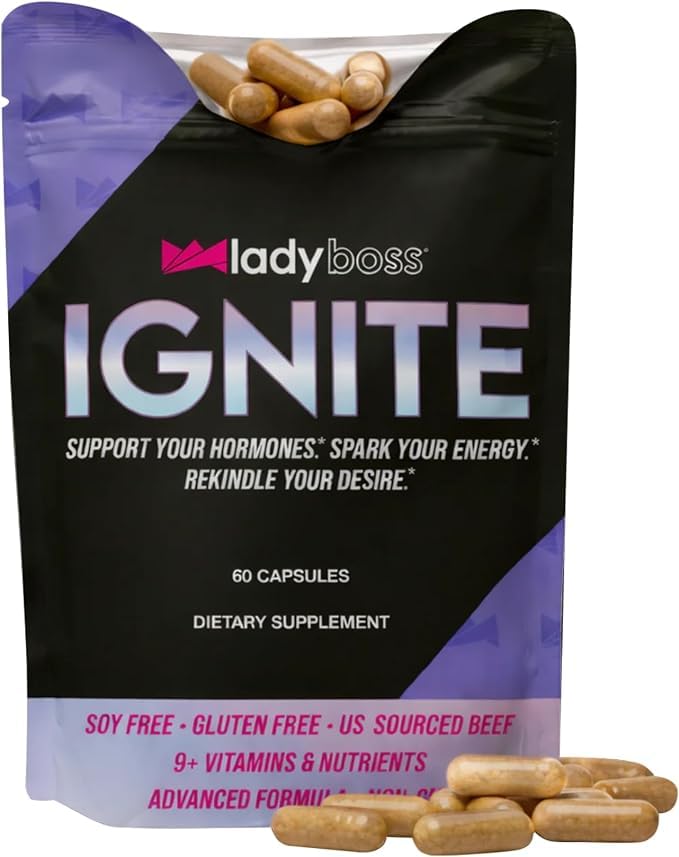 LadyBoss Ignite Hormone Balance Supplement for Women – Bloat Relief, Mood Support & Natural Energy – Premium Red Maca & Zinc Formula for Daily Vitality – 60 Capsules