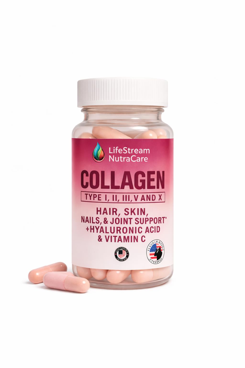 Generic LifeStream NutraCare Collagen Type I, II, III, V & X with Hyaluronic Acid & Vitamin C Chewables 20