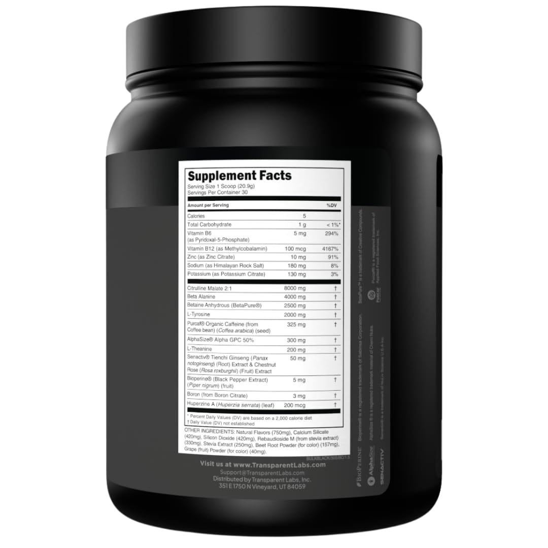 Transparent Labs Bulk Black Pre Workout Powder, 30 Servings
