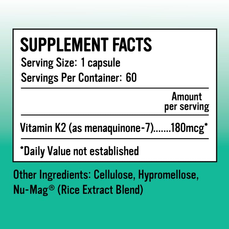 Alkaline for Life Vitamin K2 MK-7 MenaQ7 Capsule 60 Count