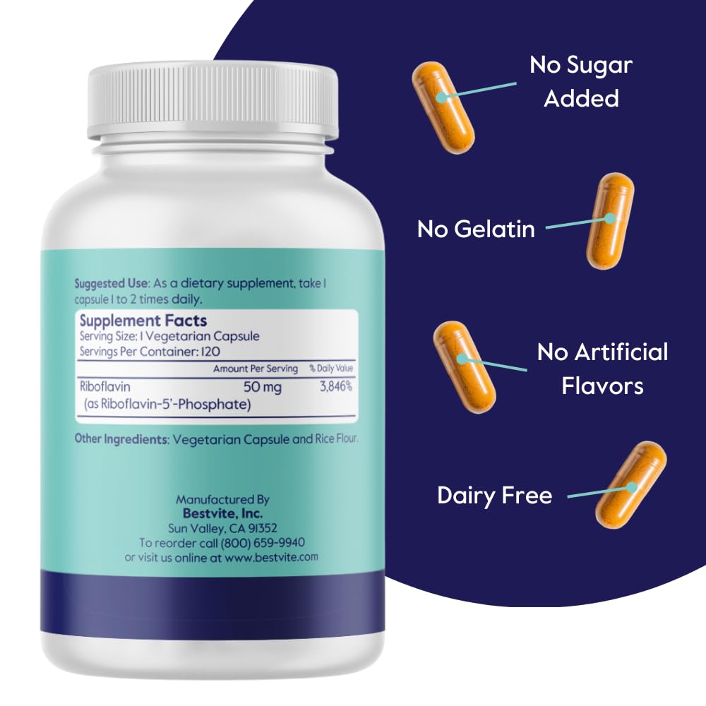 BESTVITE Riboflavin-5-Phosphate 50mg Capsule, 120 Count