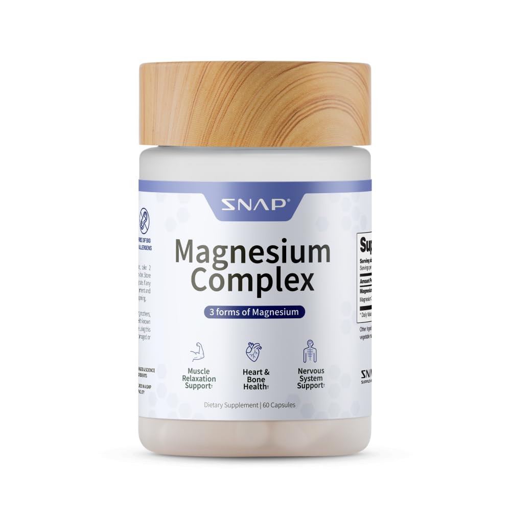 Snap Supplements Triple Magnesium Complex for Women & Men for Sleep & Muscle Support – 400mg, 3-in-1 Magnesium (Bisglycinate, Citrate & Oxide) Chelated for High-Absorption, 60 Capsules