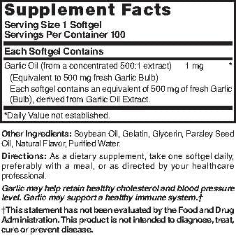 Nature's Blend Garlic Oil 500 mg Softgels, 100 Softgels