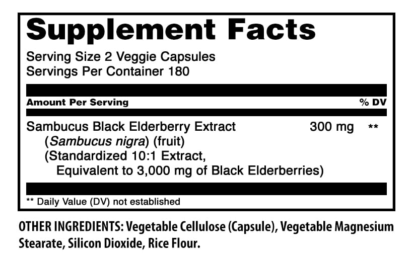 Amazing Nutrition Sambucus Black Elderberry 300 Mg (10:1) Extract Capsules, 360 Capsules