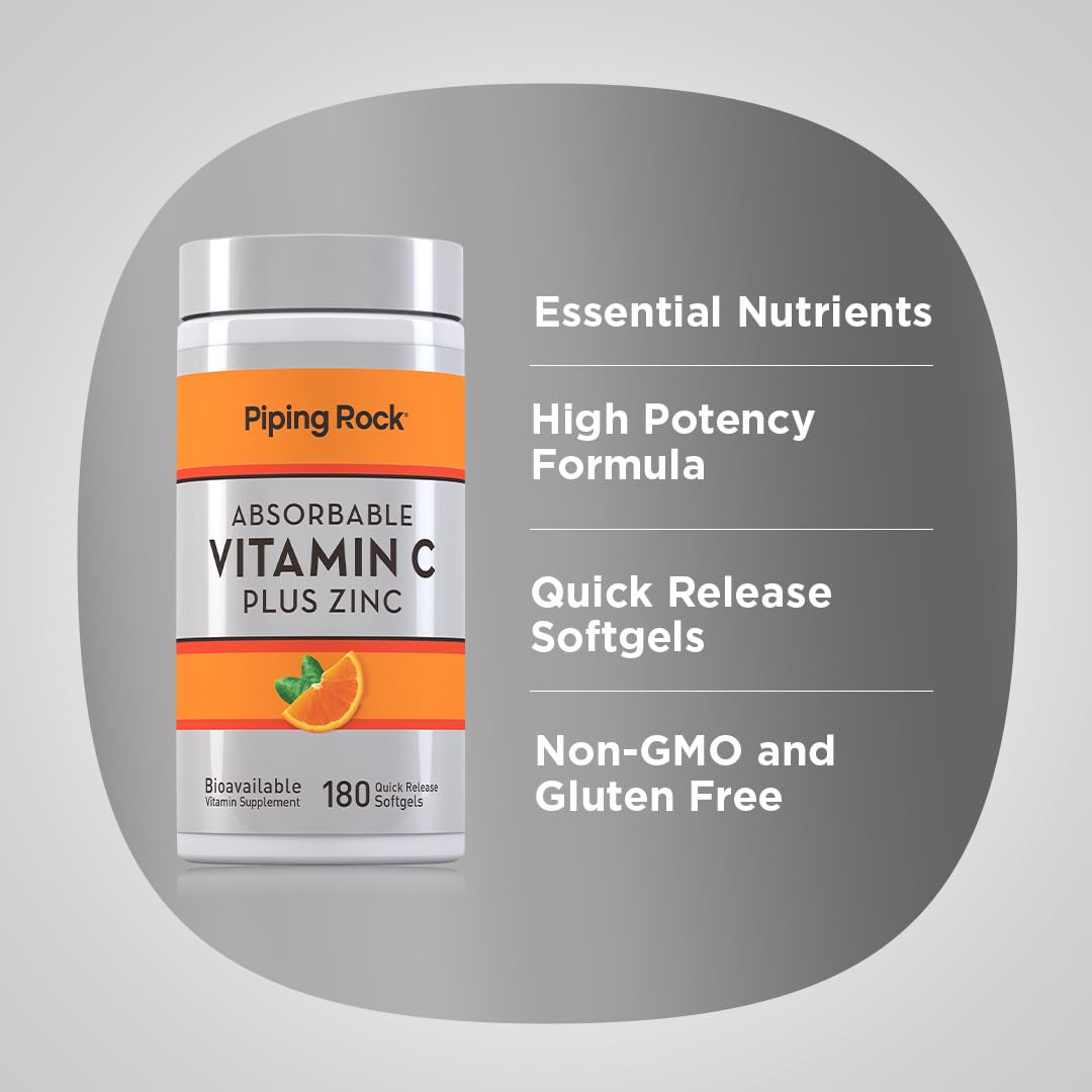 Piping Rock Vitamin C Plus Zinc Softgels 180