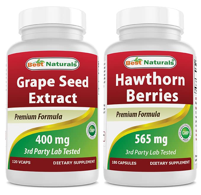 Best Naturals Grape Seed Extract 400 mg & Hawthorn Berry 565 mg Capsules, 2 Capsules