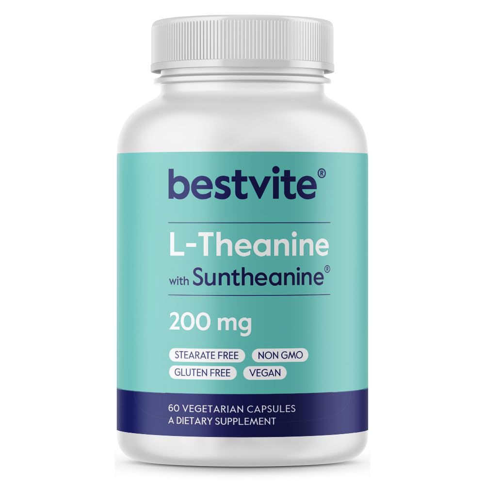 BESTVITE Double Strength Suntheanine L-Theanine 200mg Capsule, 60 Count