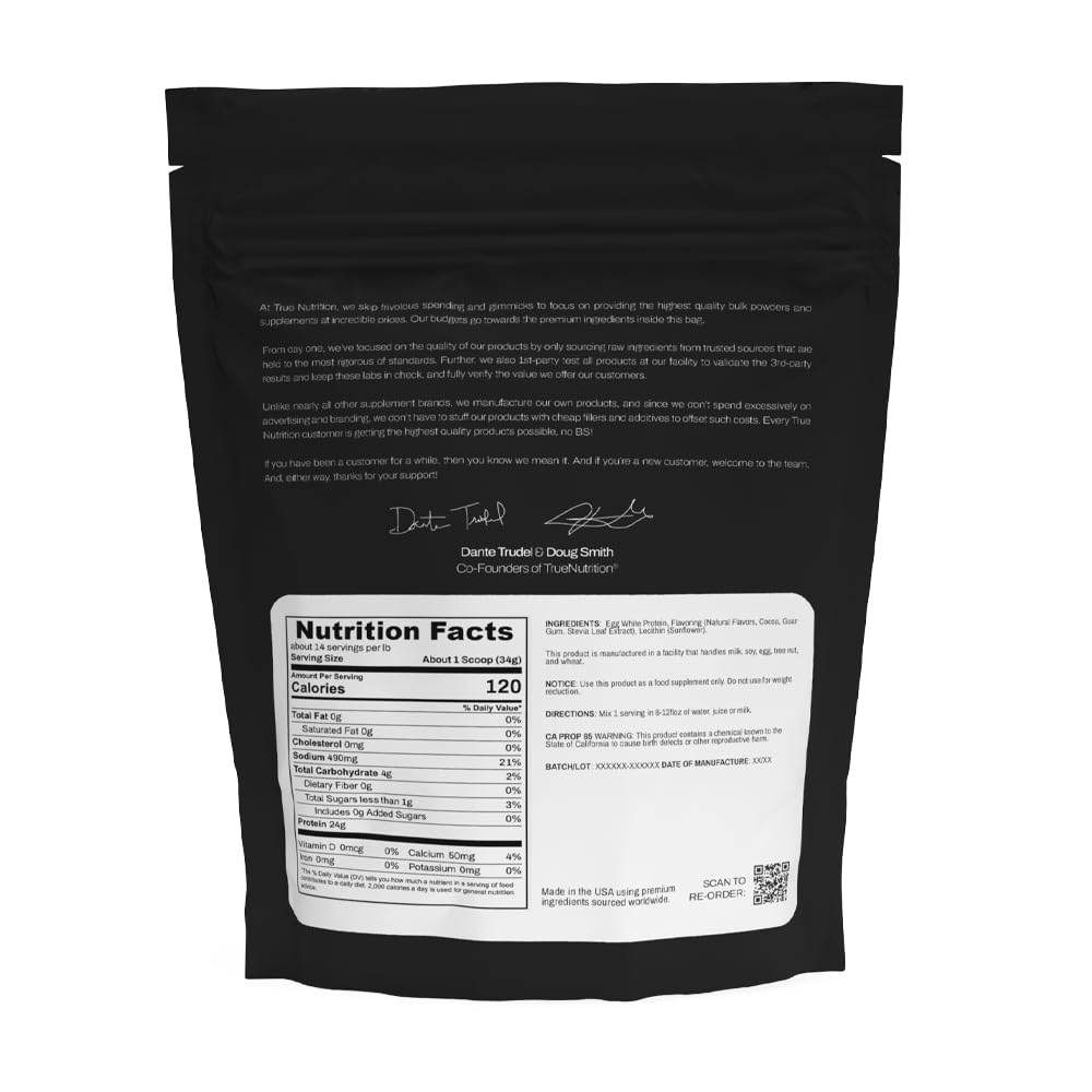 True Nutrition Egg White Protein Powder Chocolate Fudge Brownie, Dairy Free, Lactose Free, 32 Servings