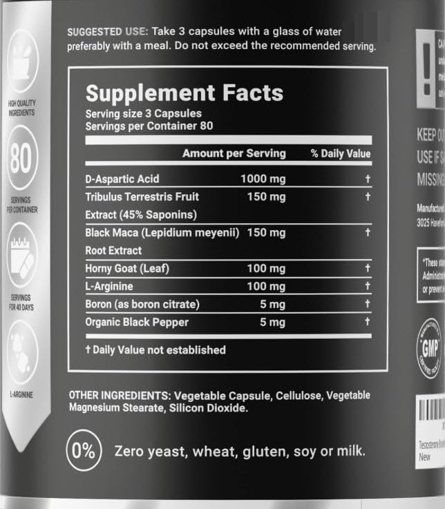 B Life Company Testosterone Booster Supplement for Men Capsule 240 Count