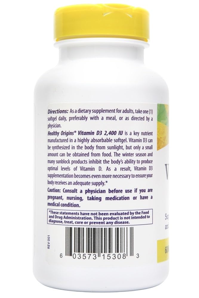 Healthy Origins Vitamin D3 2,400 Lulanolin Gels Softgels 360 Count