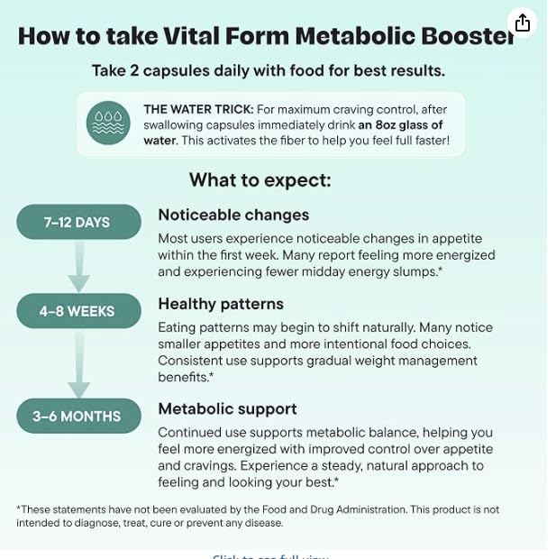 VitalForm GLP-1 Metabolic Support Supplement – 4-in-1 Formula for Appetite Control, Cravings, Digestion, Energy & Weight Management – With GlucoVantage®, Berberine, Inulin & EGCG – Vegan Capsules, 60 Count