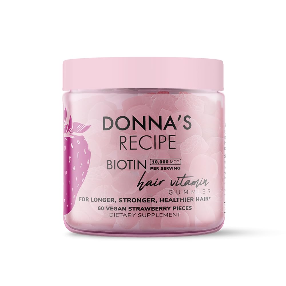 Donna's Recipe by Tabitha Brown Vegan Strawberry Biotin Hair, Skin & Nails Gummies, 10,000 mcg Biotin, 60 Count