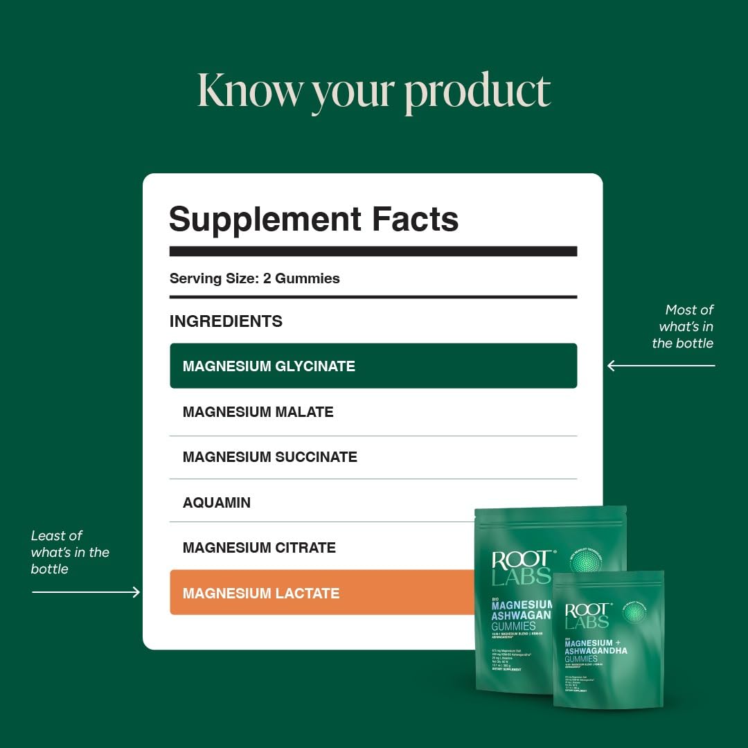 ROOT LABS Magnesium Glycinate Gummies 675mg, 60 Gummies
