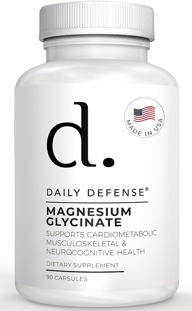 Daily Defense Magnesium Glycinate 200mg – Chelated Magnesium Bisglycine for Muscle Relaxation, Restful Sleep, Heart Health & Metabolism Support, 90 Capsules