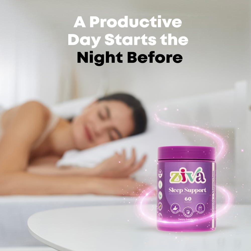 ZIVA Sleep Support Gummies – Melatonin & Magnesium Sleep Aid for Adults – Restful Sleep Formula with Natural Berry Flavor, 60 Count